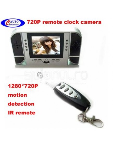 Ceas de birou cu microcamera spion Full HD, activare vocala, senzor miscare, telecomanda, night vision